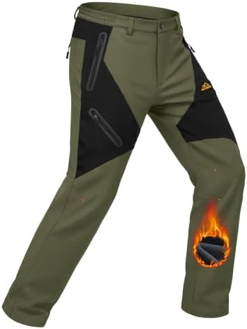 MAGCOMSEN Men's Snow Ski Pants Fleece Lined Water Resistant Winter Pants with 4 Zip Pockets for Snowboard Hiking Outdoor