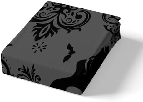 Castle Fairy Cute Ghost Bed Sheet Queen Size White Gray Halloween Sheets Sets Adults Bedroom Decor Bat and Pumpkin Microfiber Bedding Set with Flat,Fitted Sheet,2 Pillow Cases