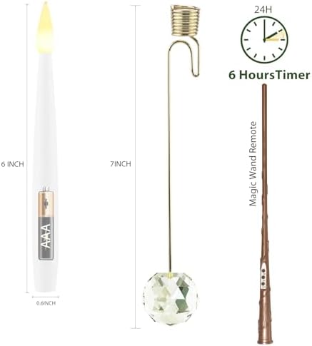 LUSHARBOR Christmas Tree Candles with Wand, 10 Pack Flameless Taper Candles