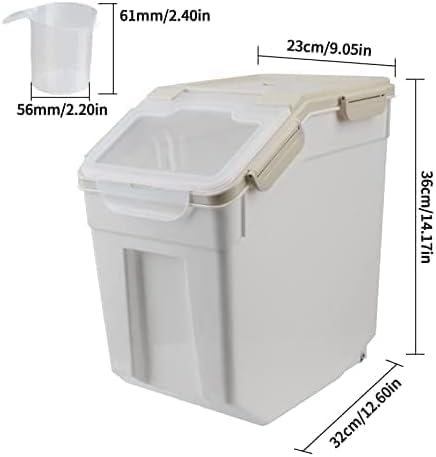 4 Pack Grain Food Storage Container, 20LB Airtight Rice Bin Storage Bucket with Spoon and Measuring Cup, Large Flour Dispenser Container Set 80LB Total Capacity, Grey