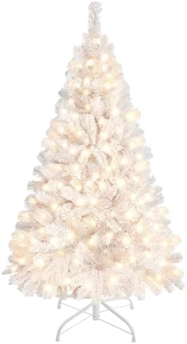 Yaheetech 4ft Pre-lit Artificial Small Christmas Tree with Stand, White