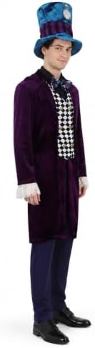 The Hatter Costume Men Mad Tea Party Master Outfits Adult Story Book Character Tuxedo Pants Dicky Collar Top Hat Set