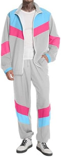 UOUA 80s Outfit for Men 90s Costumes 2 Piece Long Sleeve Track Suit Set
