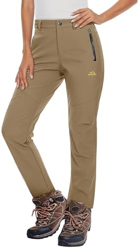 MAGCOMSEN Women's Fleece Lined Waterproof Insulated Snow Ski Pants Winter Warm Hiking Pants Outdoor Softshell