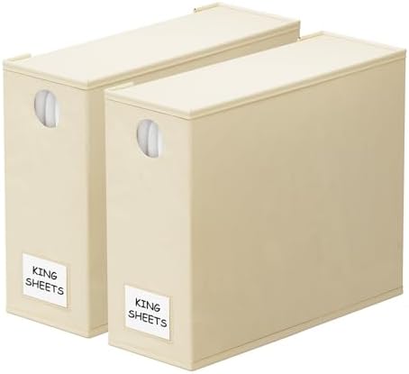 SpaceAid 2 Pack Bed Sheet Organizers and Storage, Foldable Sheet Organizer for Linen Closet, Sheets Set Folder Keeper with Window XL (Queen & King Size) Organizing Bedding Container, Beige