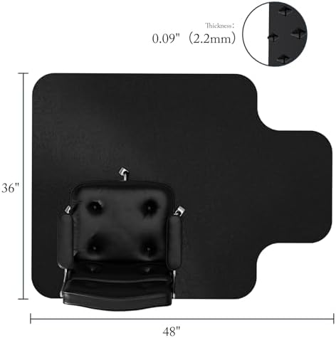 Desk Chair Mat for Low Pile Carpets, 36"x48" T-Shape，Black