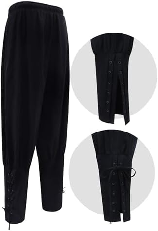 Akokvlar 10 Pcs Men Renaissance Costume Medieval Pirate Shirt Ankle Banded Pants Viking Outfit Set