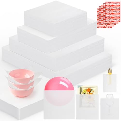 560Pcs Dish Packing Supplies for Moving, 280Thickened High-Density Foam Wrap Pouches & Sheets for Plates and Fragile Shipping Storage, 4 Sizes (16x12",12x12",12x7.8",7.8x7.8")with 280 Fragile Stickers