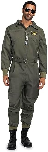 Tipsy Elves Men's Pilot Halloween Costume - Green Military Flight Jumpsuit