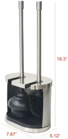 Metal Toilet Bowl Brush and Plunger Set, Brushed Nickel Bathroom Cleaning Kit, 2-in-1 Space Saving Holder, Rust Resistant Durable Toilet Brush Set with Hidden Storage Caddy