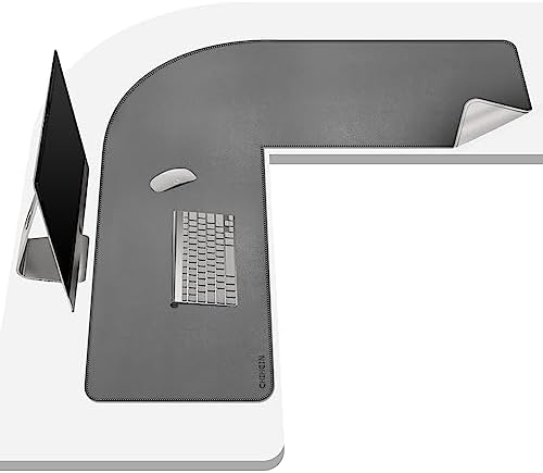 Chihein L-Shaped PU Leather Desk Pad (41.3” + 41.3”) x 12.99”(Gray/White)
