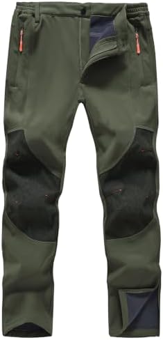 Mens Winter Snow Pants Waterproof Thermal Fleece Lined Hiking Pants with Zip Pockets