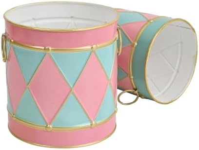 2-Piece Pastel Drum‑Shaped Metal Decorative Buckets Set, Vintage Festive Ice Bucket & Storage for Small Plants/Ornaments/Candies, Christmas Table Mantel Home Centerpiece Decor