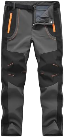 TBMPOY Men's Snow Ski Hiking Pants Waterproof Winter Fleece Lined Pants Camping Skiing Ice Fishing Pants with Belt