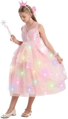 SZ-TONDA Girls Light Up Pink Witch Costume Dress - Kids Halloween Party Cosplay Outfit Clothes Apparels