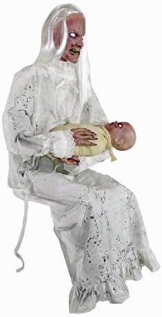 Haunted Hill Farm Life-Size 2.9-Ft Animatronic Gravely Granny by Tekky Halloween Decoration with Motion-Activated Sounds