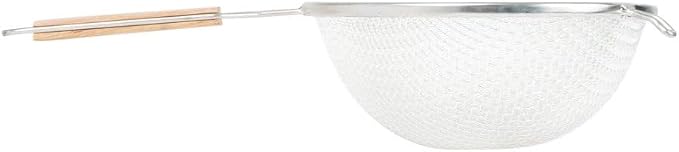 Soro Essentials- 8" Double Tinned Fine Mesh Strainer with Pan Hooks Wooden Handle- Food Sieve Strainer Kitchen Mesh Strainer Utensil for Cooking Rice Quinoa Pasta Fruits Vegetable Home Kitchen