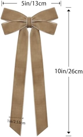 12Pcs Neutral Velvet Ribbon Bows Christmas Tree Decorations,5in x 10in Vintage Xmas Ornaments for Tree Home Party Front Door Wreath Garland Holiday Decor