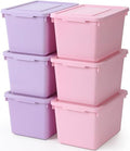 Potchen 6 Pack Small Stackable Storage Bins with Lids, Pink, Purple