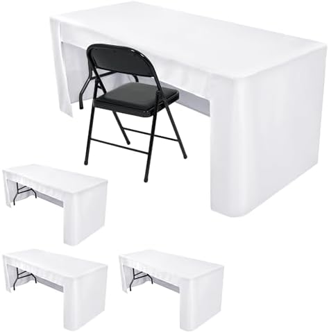 HolidayIdeas 4-Pack 8ft Open Back Fitted Tablecloths for Craft Shows White