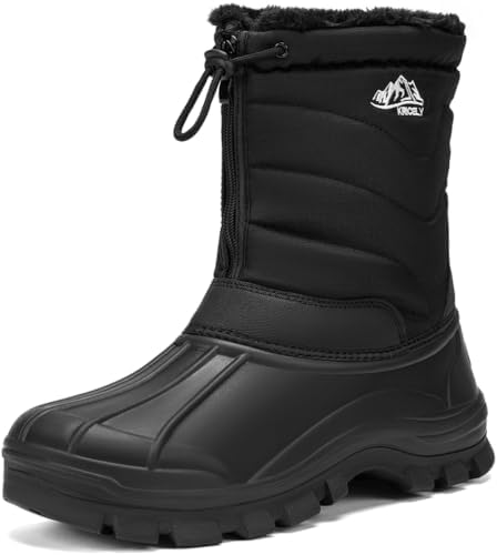 Kricely Mens Winter Boots Waterproof Snow Boots Slip On with Front Zipper