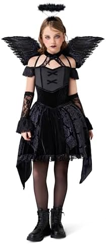 Spooktacular Creations Halloween Child Girl Black Angel Short Dress Costume, Kids Fallen Angel Outfit for Role Play Parties