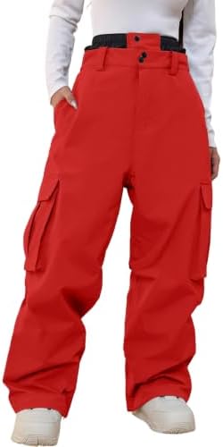 Women's Baggy Snow Snowboard Pants Loose Fit Cargo Ski Pants Bibs Insulated
