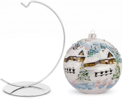 Hand Blown Glass Ball Christmas Ornament, 6 in, Blast White