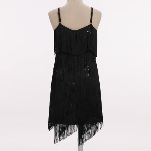 IDOPIP Kids Girls 1920s Flapper Dress Tassels Sequins Fringe Latin Dance Dress Gatsby Halloween Party Ballroom Dance Costumes
