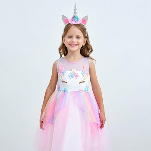 Unicorn Mermaid Princess Dress Up Clothes for Little Girls – Costume, Jewelry and Headband