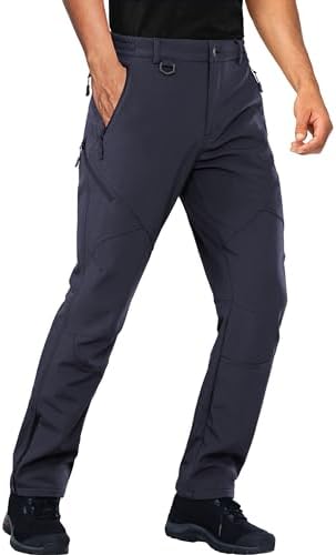 Stlight Mens Snow Ski Water Repellent Softshell Pants for Winter Hiking Fleece Lined Bottom Leg Zipper with 6 Zip Pockets