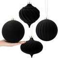 Civaner 4 Pcs Large Velvet Christmas Ball,6 Inch,Black