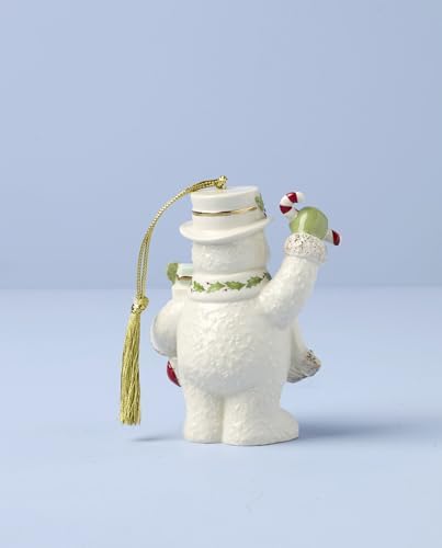Lenox Ornament, 2025 Snowman with Stocking Christmas Ornament, Made from Porcelain Featuring Gold Accents and Hanging Cord, Snowman with Stocking Design, Christmas Tree Decorations (White, 1 Piece)