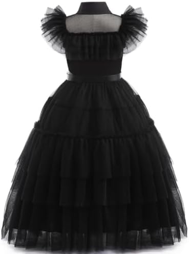 Long Black Gothic Dress Kids Girls Halloween Family Costume with Accessory