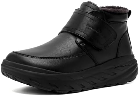 OrthoComfoot Orthopedic Diabetic Winter Leather Ankle Boots for Men, Comfortable Casual Wide Width Arch Support Warm Snow Boots for Relief Plantar Fasciitis, Bunions, Swollen Feet & Foot Pain