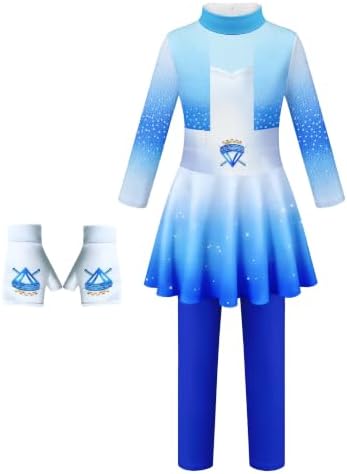 Girls Wonderland Costume Kids Cosplay Outfits Jumpsuit with Gloves Wig Set