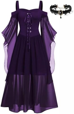 CHARMMA Women's Plus Size Butterfly Sleeve Gothic Halloween Dress