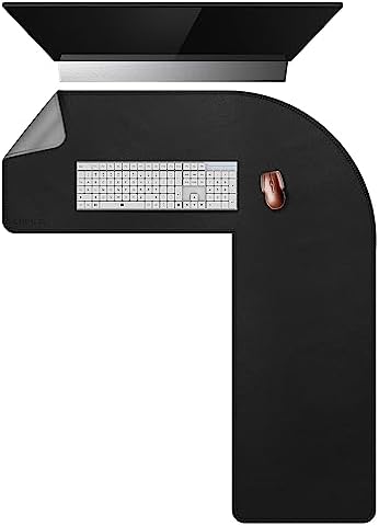 Chihein PU Leather L-Shaped Desk Pad (37.4”+ 49.2”) x 12.99” Black/Gray