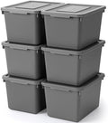 Potchen 6 Pcs Pack Small Stackable Storage Bins with Lids, Grey