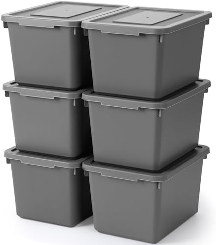 Potchen 6 Pcs Pack Small Stackable Storage Bins with Lids, Grey