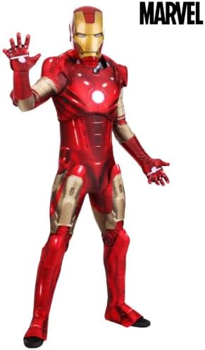 Men's Deluxe Marvel Iron Man Costume with Officially Licensed Mask, Gloves, Boot Covers, and Armor