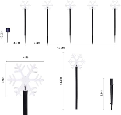 5 Pack Christmas Solar Pathway Lights, Snowflake Outdoor Decorations