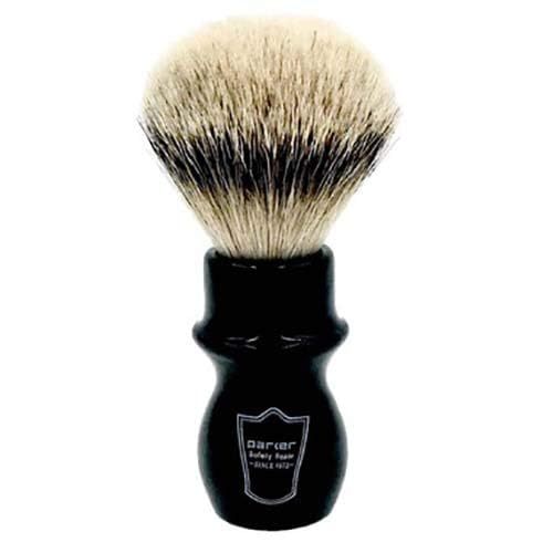 Parker 100% Silvertip Badger Mug Shaving Brush with Brush Stand - Extra Dense and Extra Soft Bristles - Long Handle is Perfect for use with Your Shaving Mug (BLACK)