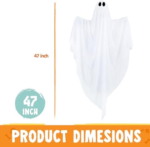JOYIN 2 Pcs 47” Halloween Light up Hanging Ghost Decorations Outdoor, Halloween Flying Hanging Ghosts with Warm LED Lights and Timer for Haunted House Prop Front Yard Patio Party Decor Indoor Outdoor