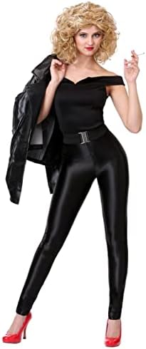 Women's Deluxe Sandra Dee Bad Sandy Grease Costume | Adult Halloween Outfit with Top, Pants, and Belt
