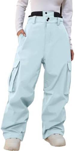 Women's Baggy Snow Snowboard Pants Loose Fit Cargo Ski Pants Bibs Insulated