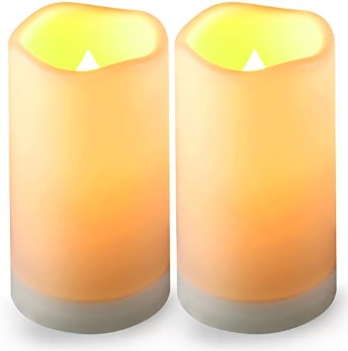 YOROXRG Solar flameless Candles Outdoor Waterproof,Dusk to Dawn Outdoor Lighting, Flickering fameless Reusable LED Light Candles for Lantern Garden Camping and Home Decor, 3D Wick (3"X6") Set of 2