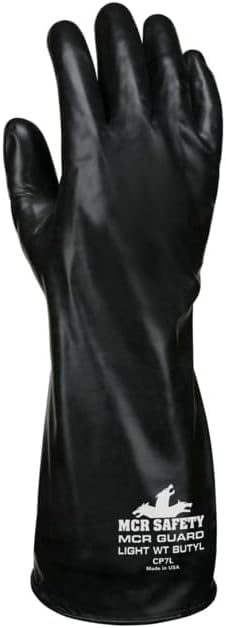 MCR Safety CP7S Butyl Rubber Gloves, 7 Mil Smooth Finish, Gauntlet Rolled Cuff, 14" Length, Small, 1-Pair