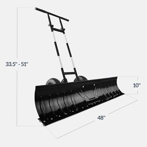 Best Choice Products 48in Heavy-Duty 2-Wheel Snow Pusher Hand Plow for Snow Removal w/Wheels, Adjustable Handle, Blade Angle - Black