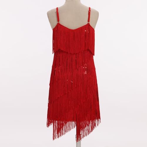 IDOPIP Kids Girls 1920s Flapper Dress Tassels Sequins Fringe Latin Dance Dress Gatsby Halloween Party Ballroom Dance Costumes